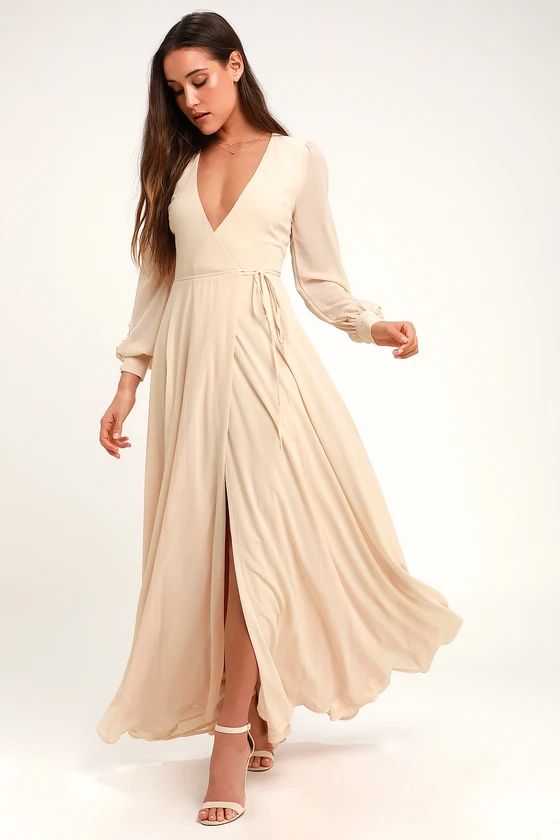 My Whole Heart Cream Long Sleeve Wrap Maxi Dress | Lulus (US)
