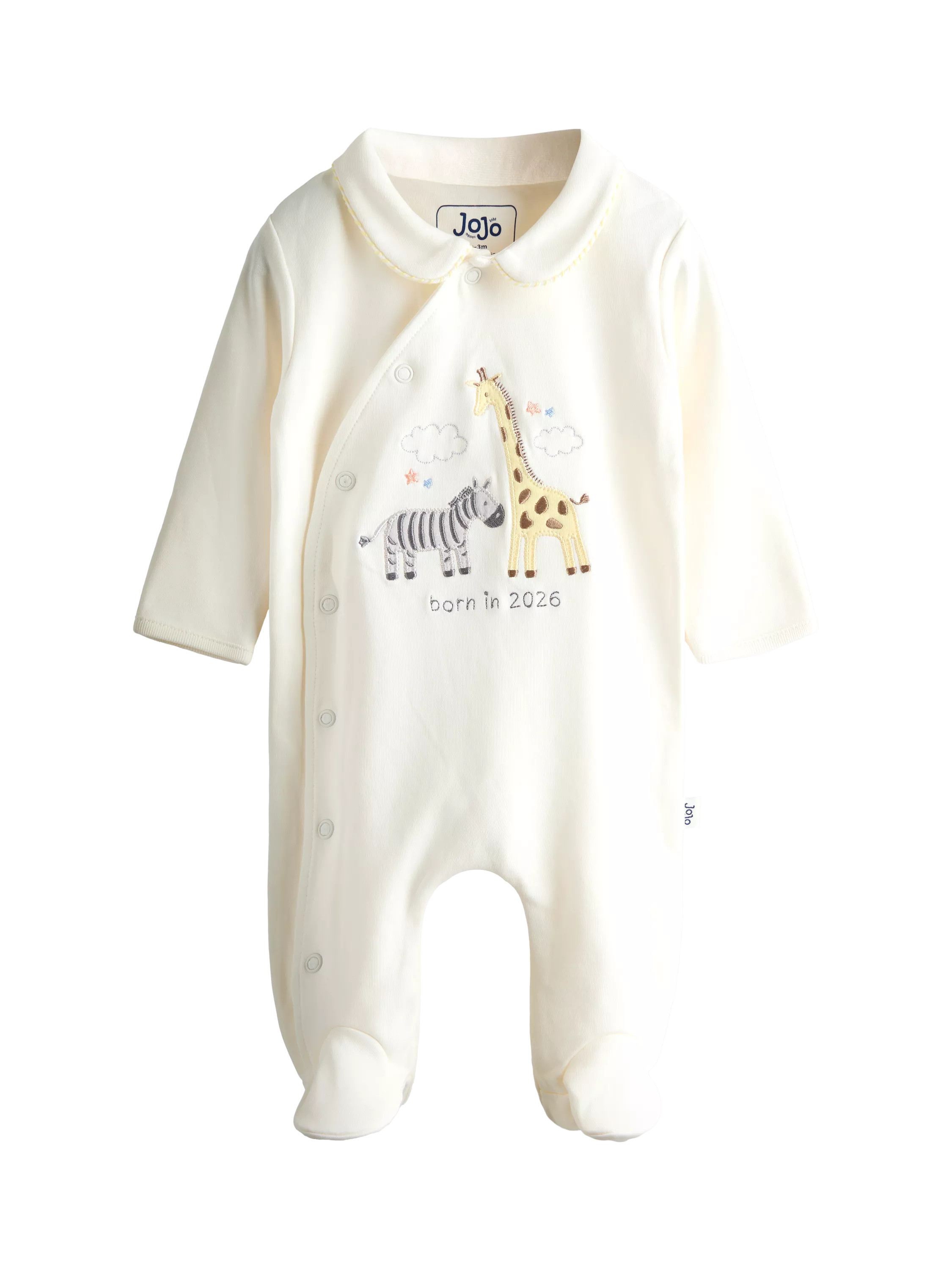 JoJo Maman Bébé Baby Born In 2026 Safari Sleepsuit, Cream | John Lewis (UK)