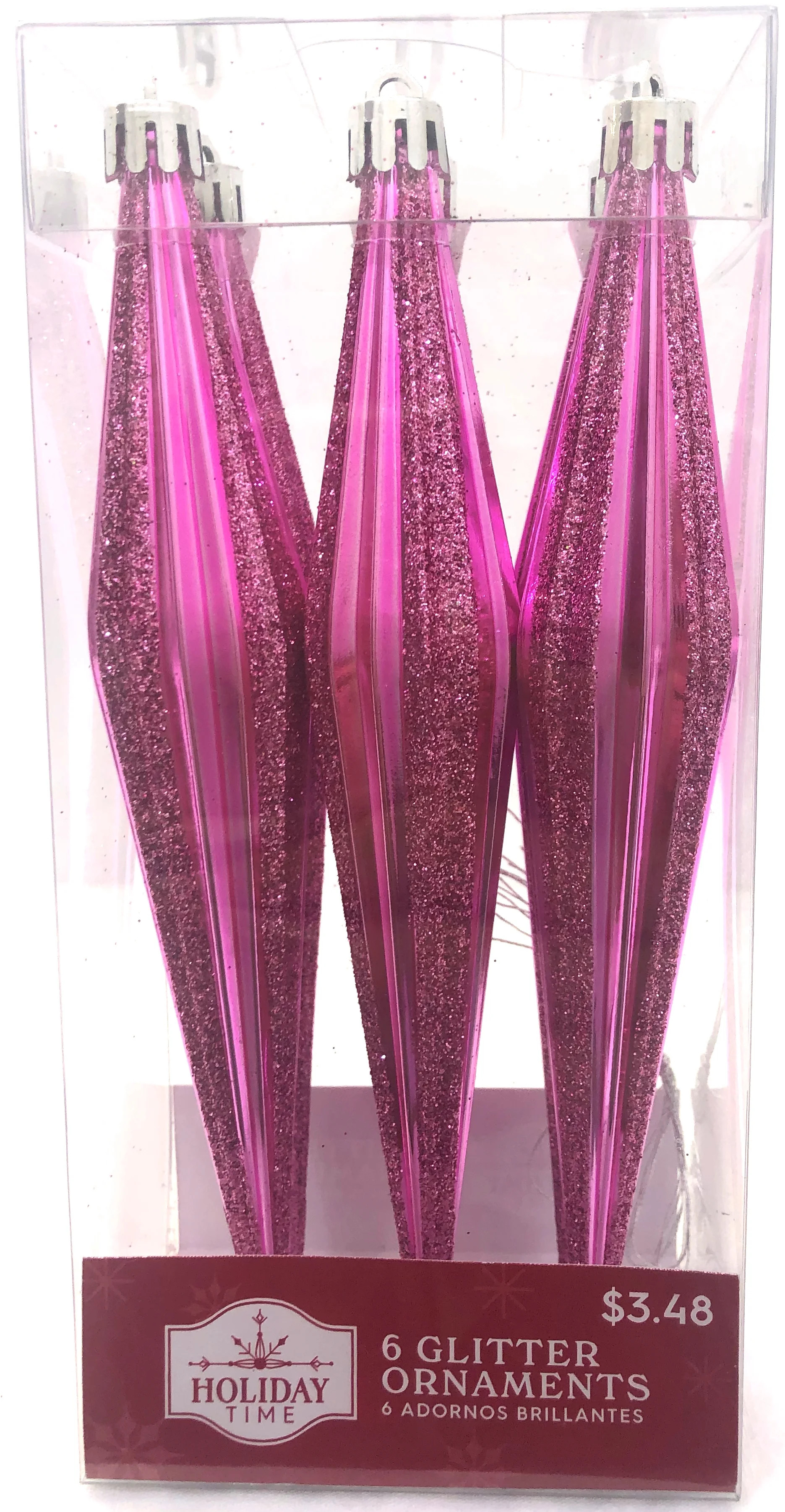 Holiday Time, Pink Glitter Finial Christmas Shatterproof Ornaments , 6 Count | Walmart (US)
