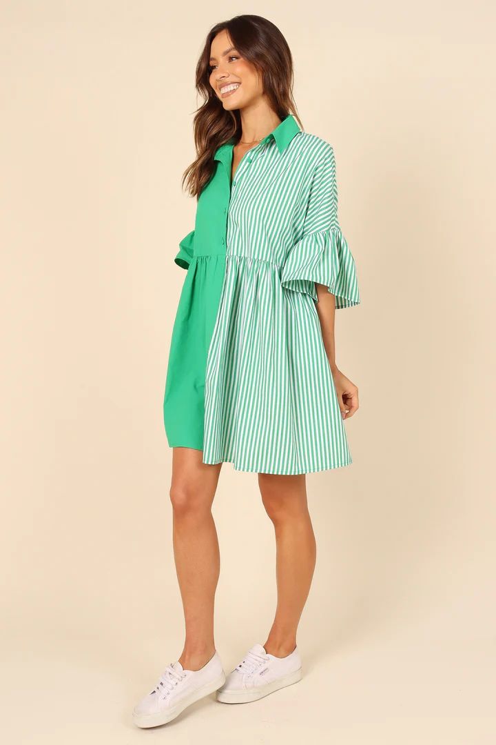 Didi Frill Mini Dress - Green Stripe | Petal & Pup (US)
