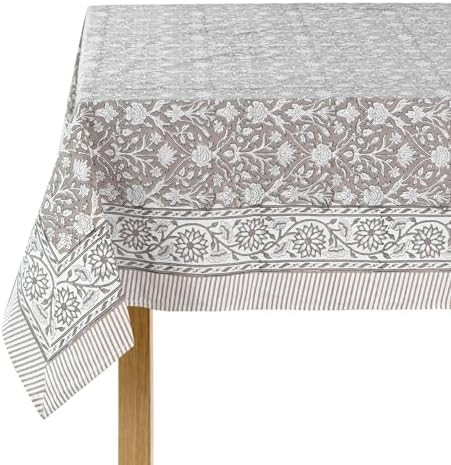 Ridhi Taupe 60x60 Inches Square Indian Hand Block Floral Printed Pure Cotton Cloth Tablecloth, Fa... | Amazon (US)