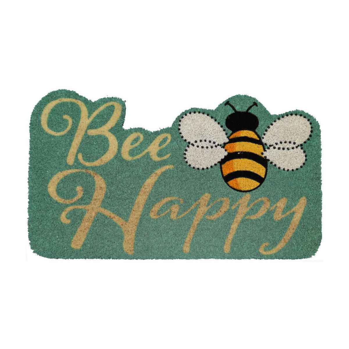 HomeRoots 18" X 30" Beige and Green Coir Bees Outdoor Door Mat | Target
