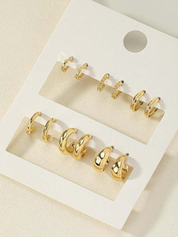 6pcs/Set Retro Metallic Twisted Hoop Earrings Set | SHEIN