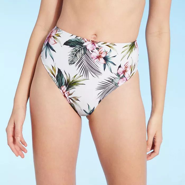 Women's High Leg High Waist Bikini Bottom - Shade & Shore™ White Floral | Target