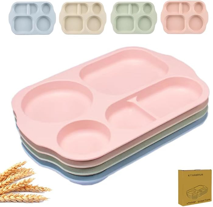 RUIBOLU Large 12 Inch Divided Plates for Kids Adults, Wheat Straw Portion Control Plate, Reusable... | Amazon (US)