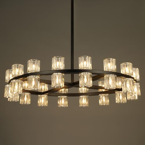 32-Lights Crystal Chandelier | Dia 33 Inch Round Chandeliers for Dining Room Over Table | Black Dining Room Light Fixture Apply to Living Room | Kitchen Island | Foyers | 32 X G4 bulbs (included) | Amazon (US)