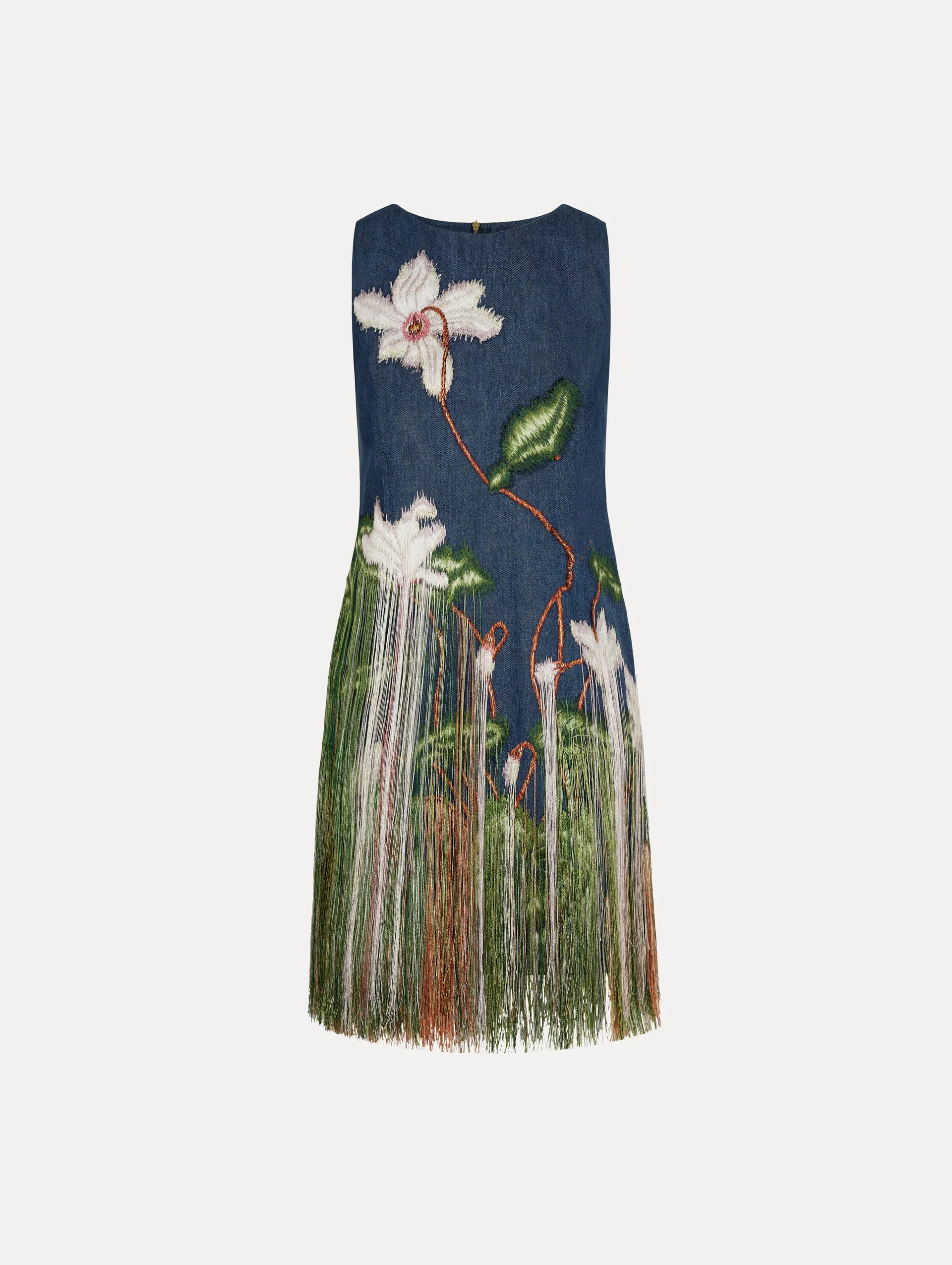 Chiné Cyclamen Threadwork Fringe Shift Dress | Oscar de la Renta