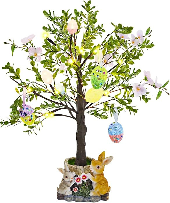 DR.DUDU Lighted Easter Tree 23.5 Inch - Pre-Lit Easter Decorations for Table with Eggs & Bunny Po... | Amazon (US)