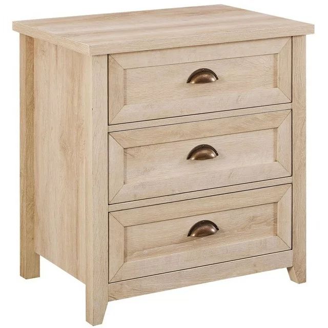 Odette 25" 3 Drawer Cup Handle Framed Bedroom Nightstand in White Oak | Walmart (US)