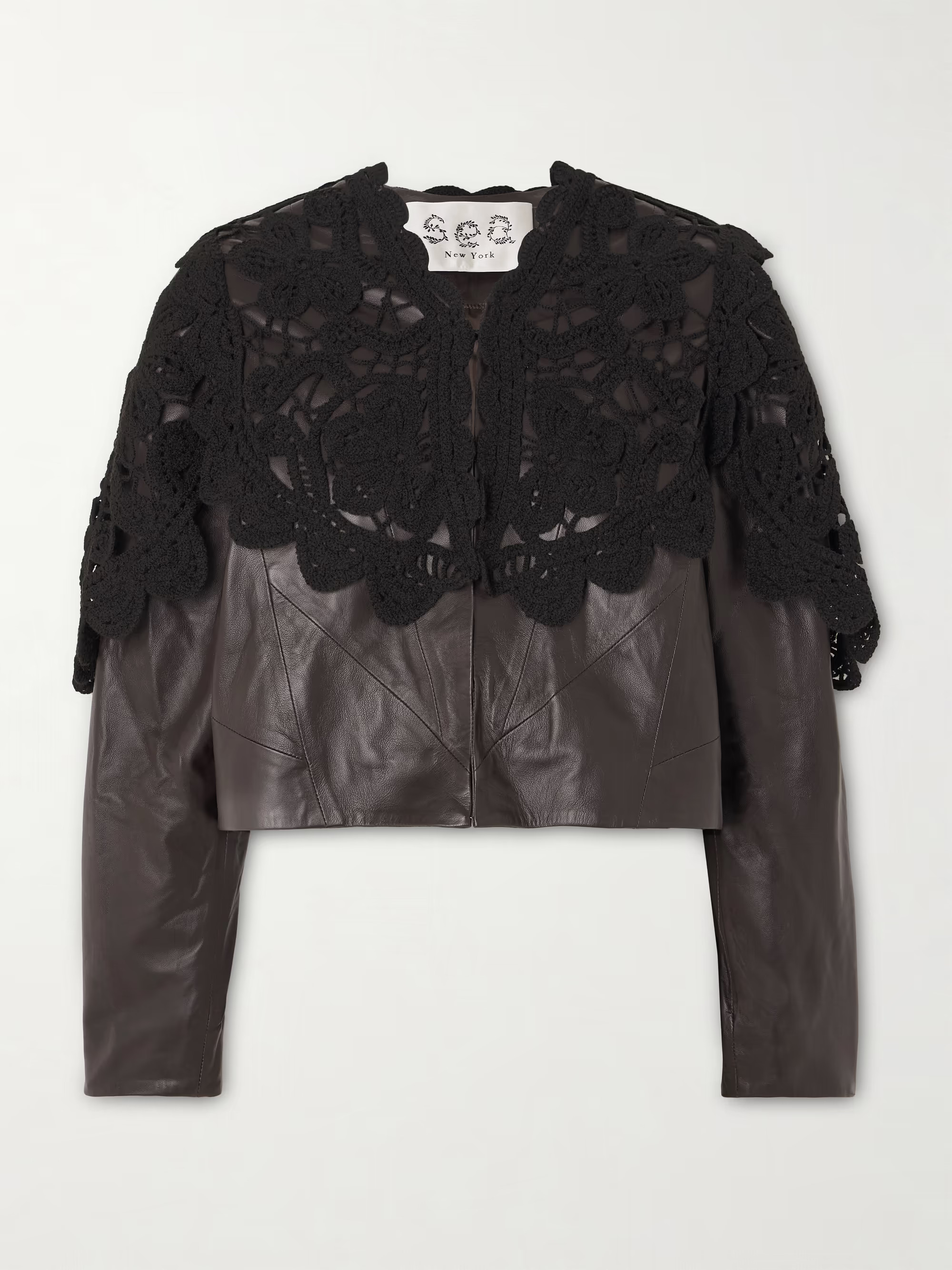 Gwen cropped scalloped crochet-trimmed leather jacket | NET-A-PORTER (US)