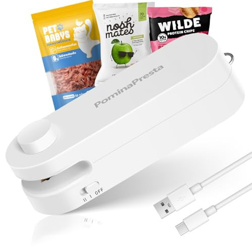 Mini Bag Sealer, 2 in 1 Heat Sealer with Cutter,USB-C Rechargeable Chip Bag Sealer Heat Seal, PominaPresta Portable Handheld Sealing Machine for Snack, Plastic Bags & Food Storage (White) | Amazon (US)