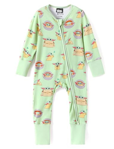 Disney Star Wars Baby Clothes Long Sleeve Romper,Soft Breathable Stretch Footie Outfit with Easy Diaper Zipper Light Green,0-3 Months | Amazon (US)