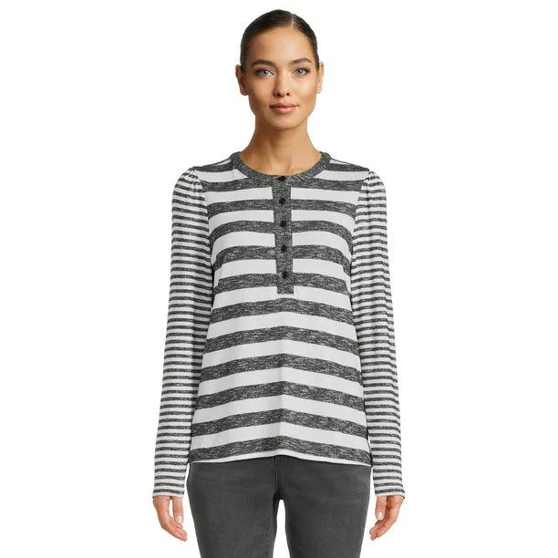 Time and Tru Women's Henley Shirt with Long Sleeves - Walmart.com | Walmart (US)