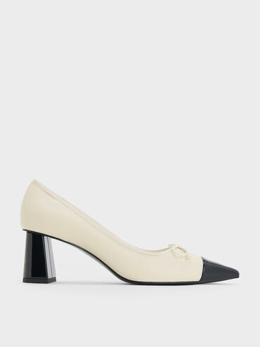 Chalk Bow Pointed Cap-Toe Pumps | CHARLES & KEITH | Charles & Keith US
