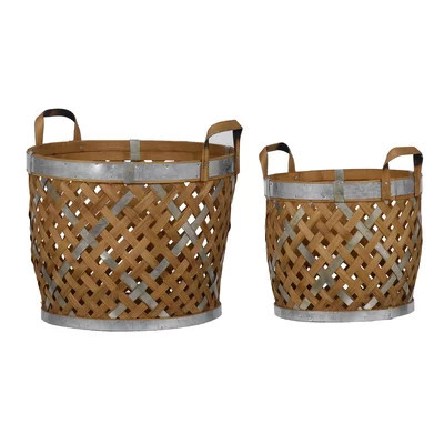 Wooden Round Woven 2 Piece Basket Set | Wayfair North America