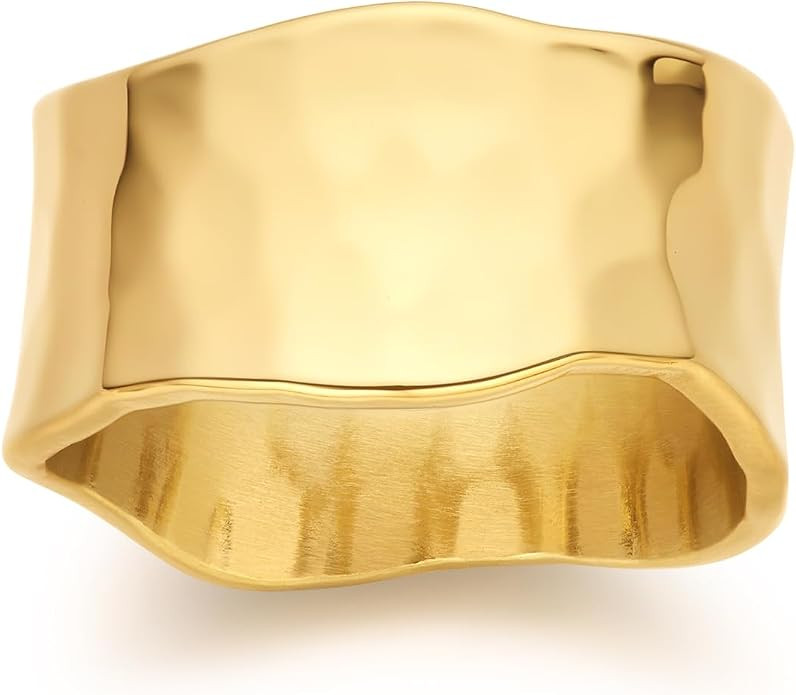 FRUMOS Gold Rings for Women,14K Gold Stacking Rings,Dainty Chunky Bamboo Heart Hammered Two Row R... | Amazon (US)