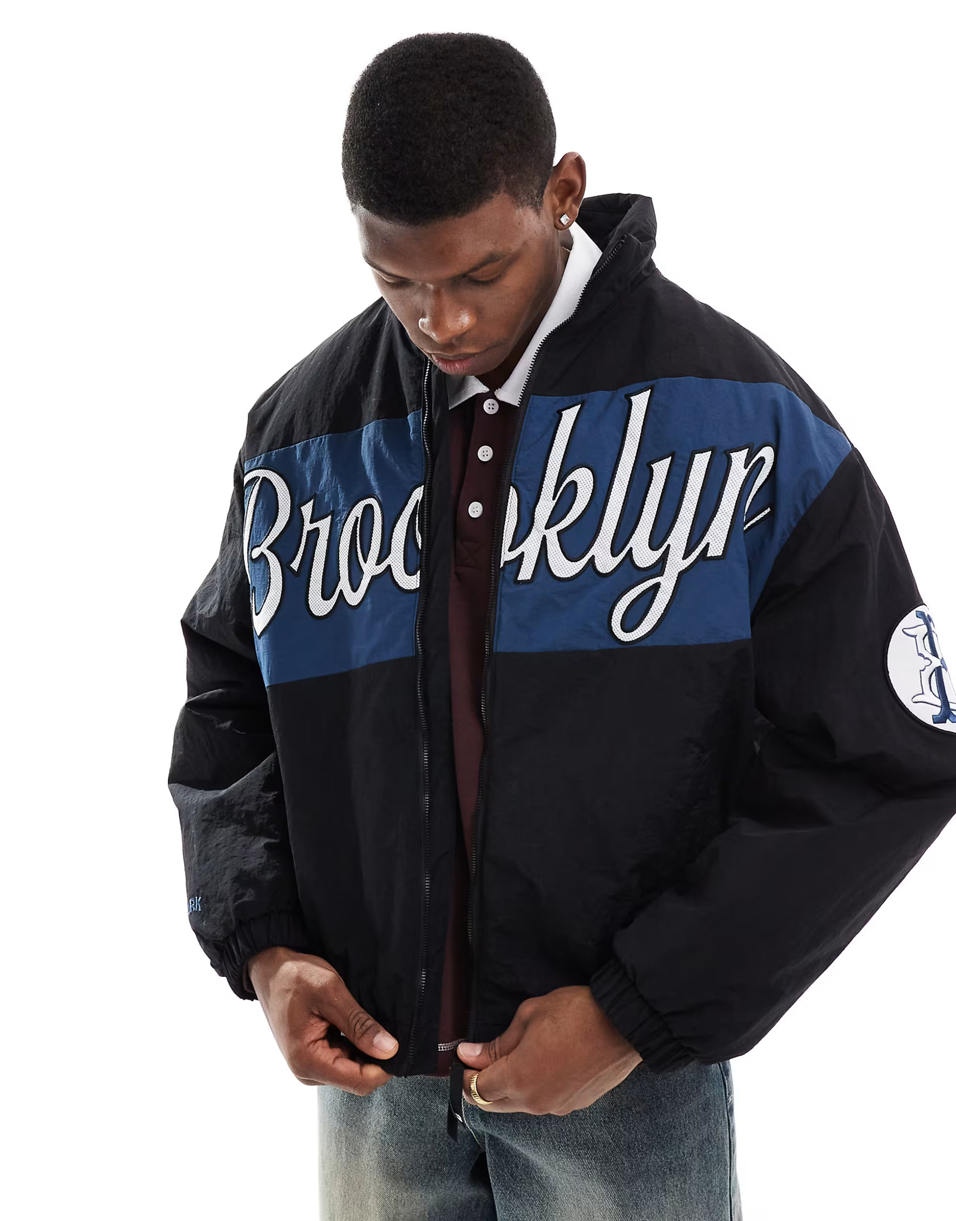 Bershka Brooklyn nylon track jacket in black | ASOS | ASOS (Global)