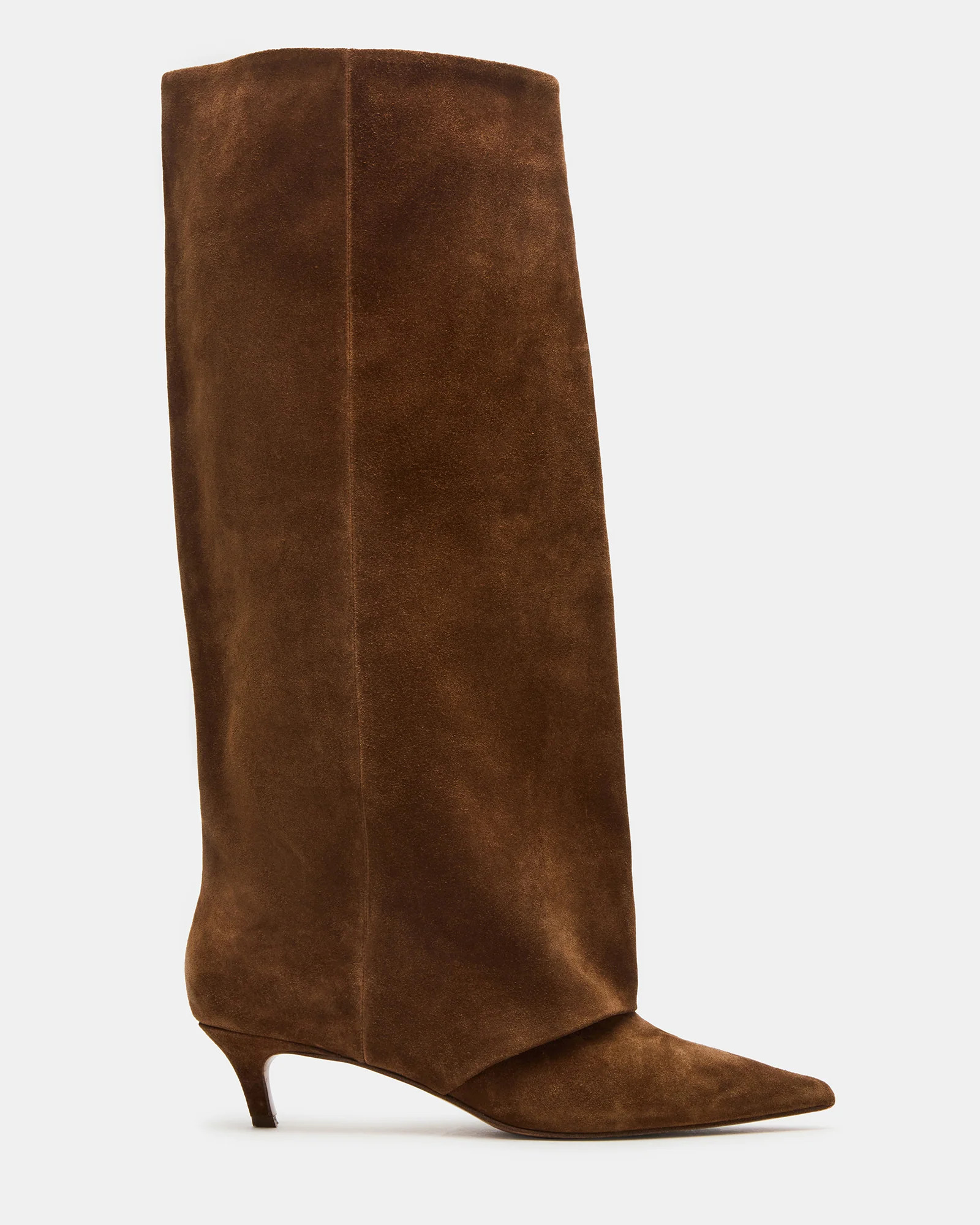 LUCA Chestnut Suede Pointed-Toe Cuffed Kitten Heel Women's Boot | Steve Madden (US)