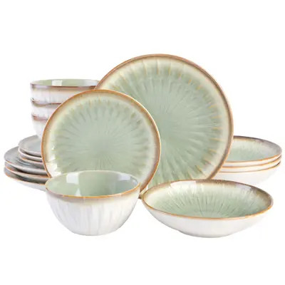 Gibson Elite Mayfair Bay 16 Piece Double Bowl Embossed Reactive in Blue at Nordstrom | Nordstrom