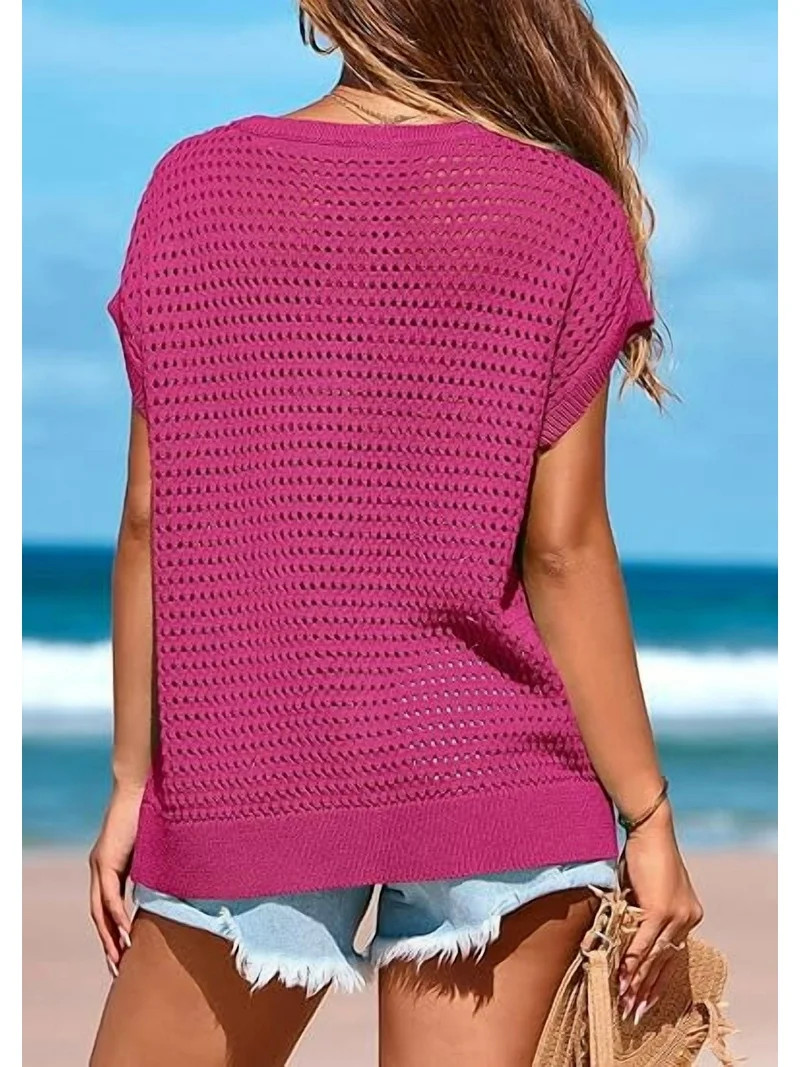 PRETTYGARDEN Womens Spring Tops Summer Shirts Crochet Cap Sleeve Sweater Pullover Cute Crew Neck ... | Walmart (US)