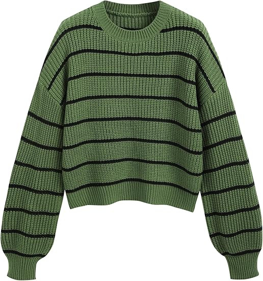 CIDER Women’s Cropped Striped Sweater Long Sleeve Crew Neck Trendy Pullover Tops | Amazon (US)
