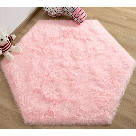 EVOIONOS Pink Hexagon Rug for Princess Tent Fluffy Area Rug for Kids Room 4.6X4 FT Rug for Girls Ten | Walmart (US)