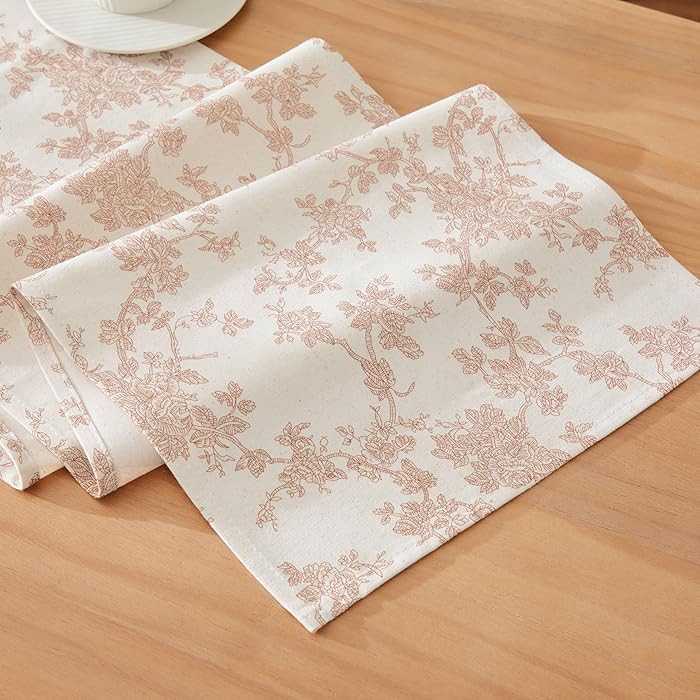 100% Cotton French Pastoral Table Runners, 13x72 Inch Taupe Farmhouse Table Runners 72 Inches Lon... | Amazon (US)