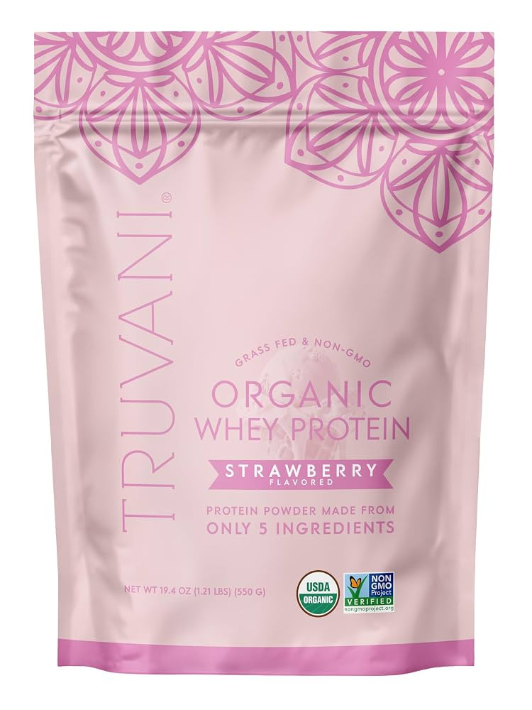 Truvani Organic Whey Protein Powder | Strawberry | 20g Grass Fed Whey Protein | 20 Servings | USD... | Amazon (US)