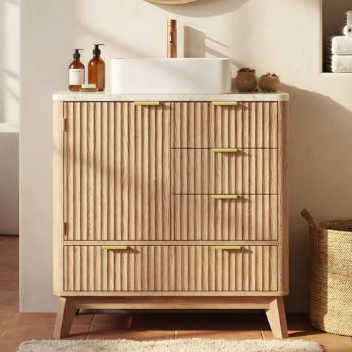31'' Fluted Bathroom Vanity with Ceramic Sink, Modern Bathroom Sink Storage Cabinet with Engineer... | Amazon (US)