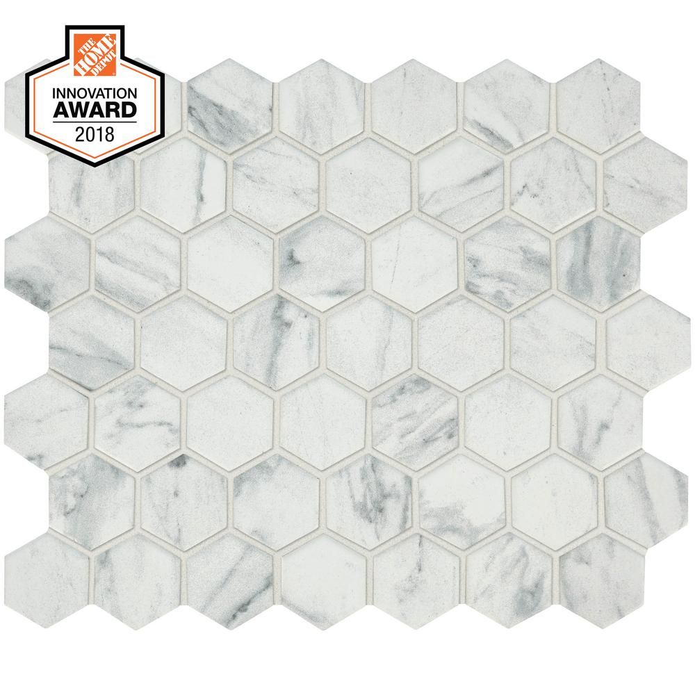 Lifeproof Carrara 10 in. x 12 in. x 6.35mm Ceramic Hexagon Mosaic Floor and Wall Tile (0.81 sq. f... | The Home Depot