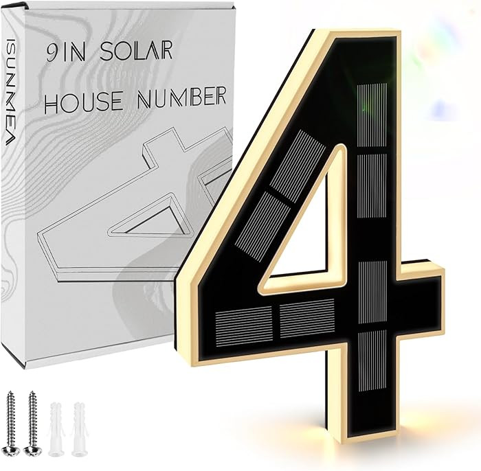 ISUNMEA 9 Inch Solar Lighted House Numbers for Outside, Light Up Waterproof LED Address Numbers S... | Amazon (US)