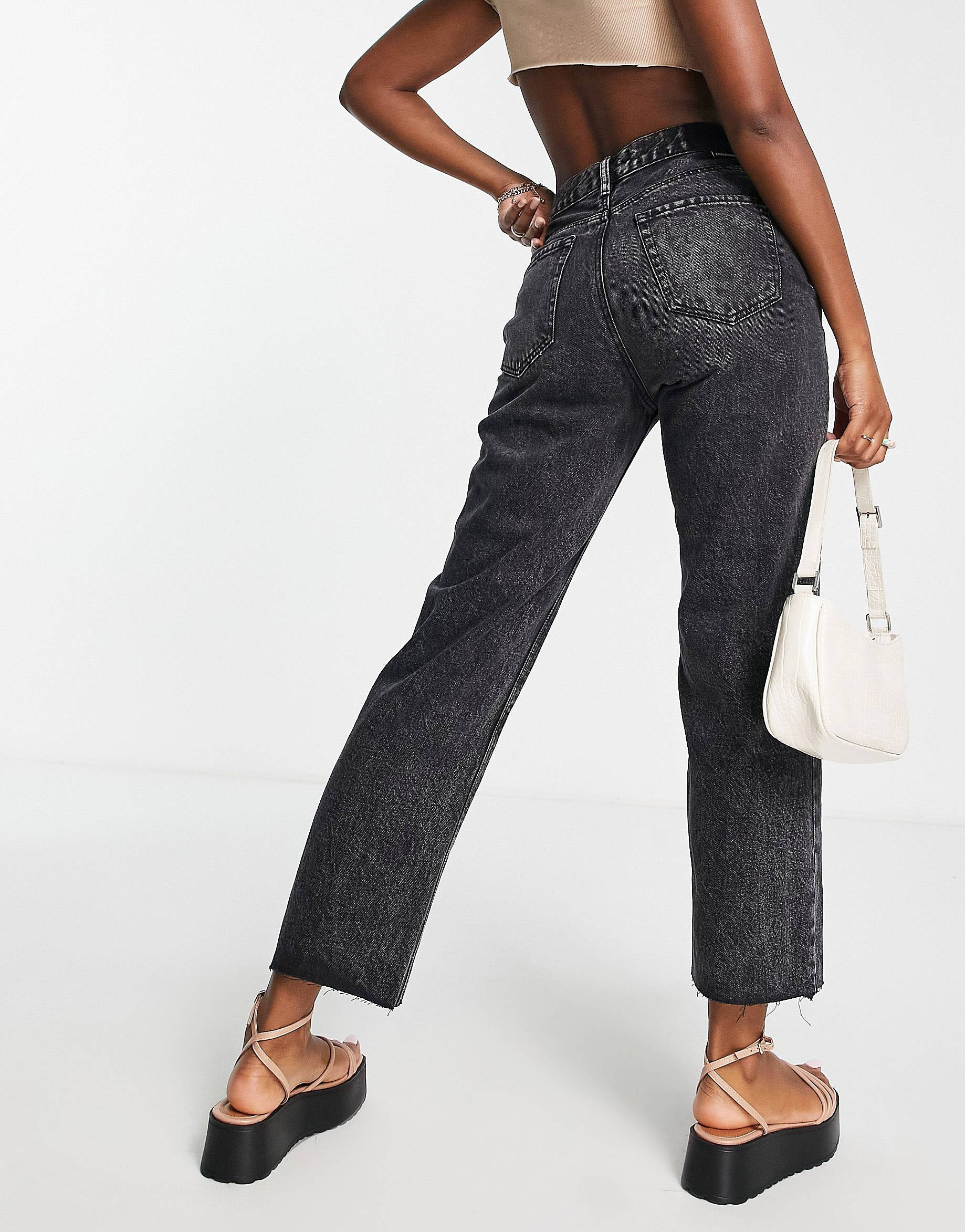 Stradivarius cropped denim jean in washed black | ASOS (Global)