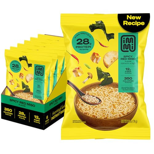 Immi Spicy Red “Miso” Ramen – Improved Taste, Better Texture & More Protein – Vegan, High Protein Noodles – Low Carb, Zero Sugar – Healthy Keto-Friendly Ramen Bowl, 6-Pack | Amazon (US)