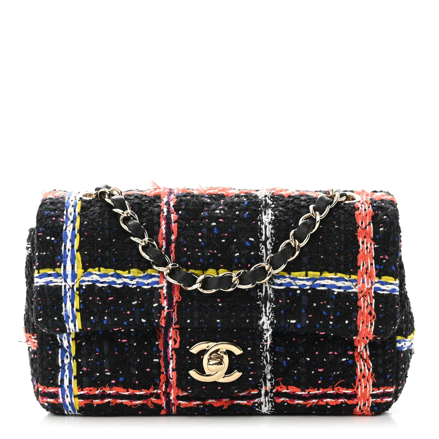 Tweed Quilted Mini Rectangular Flap Black Orange Blue | FASHIONPHILE (US)