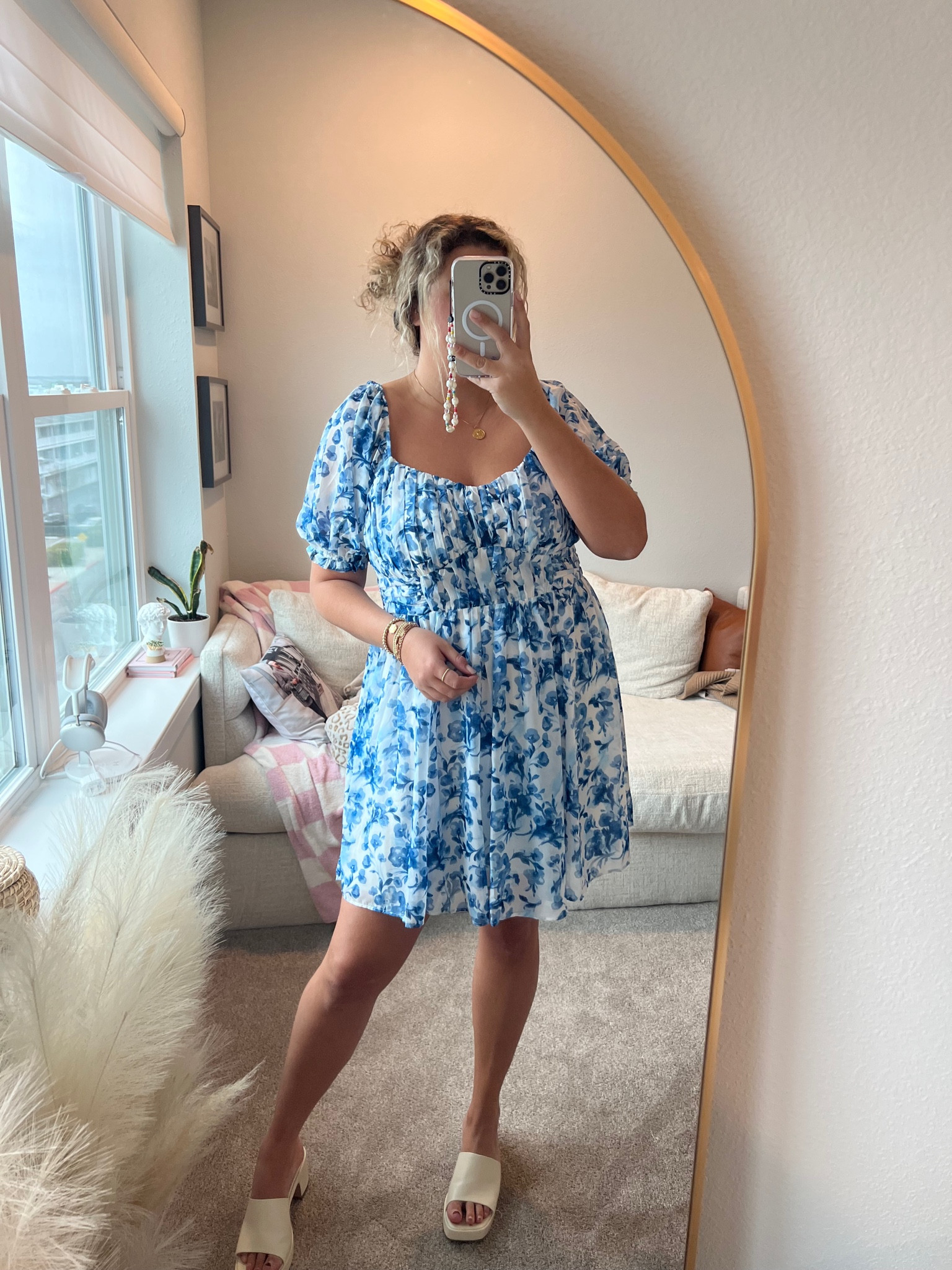 ruched ruffle puff sleeve mini dress Abercrombie & Fitch Ruched Ruffle Puff Sleeve Mini Dress