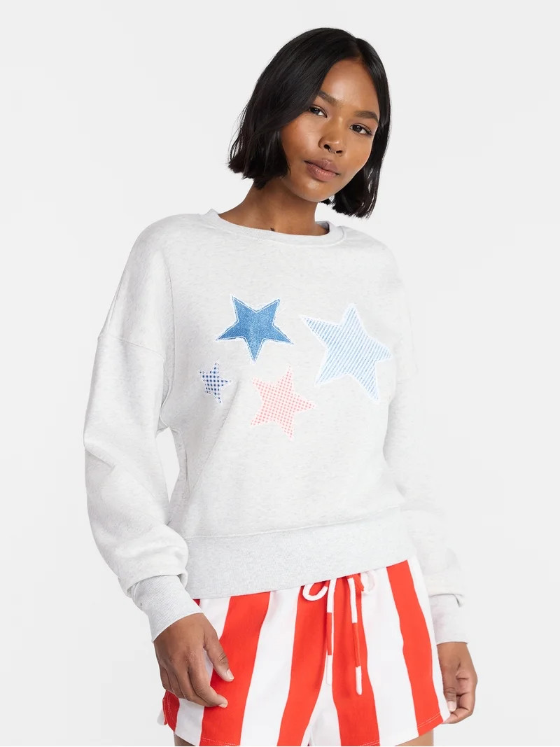 No Boundaries Boxy Graphic Sweatshirt with Long Sleeves, Women's XXS-XXL | Walmart (US)
