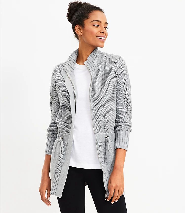 Lou & Grey Drawstring Zip Pocket Cardigan | LOFT