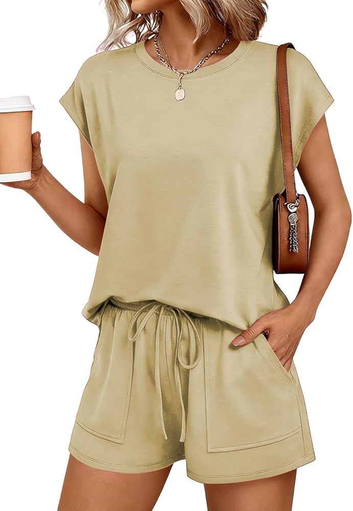 Womens Two Piece Outfits Summer Tracksuit Full Set Casual Co Ord Sets Crew Neck Sleeveless Top an... | Amazon (UK)