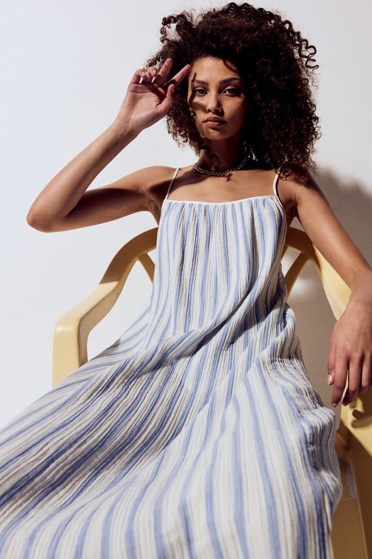 Tie-detail Easy-wear Dress - Square Neckline - Sleeveless - Cream/striped - Ladies | H&M US | H&M (US + CA)