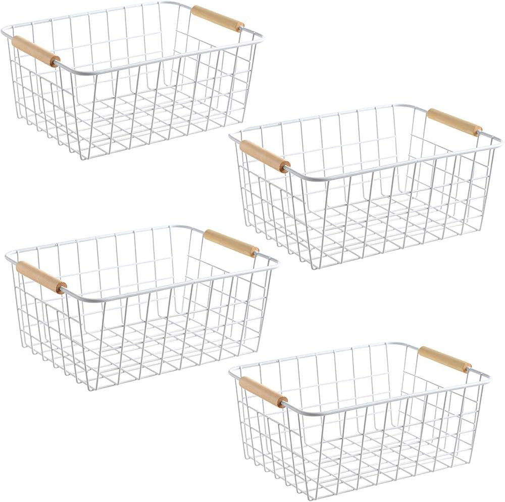 LeleCAT White Wire Baskets with Handles Wire Storage Organizer Baskets For Kitchen, Household Ref... | Amazon (US)