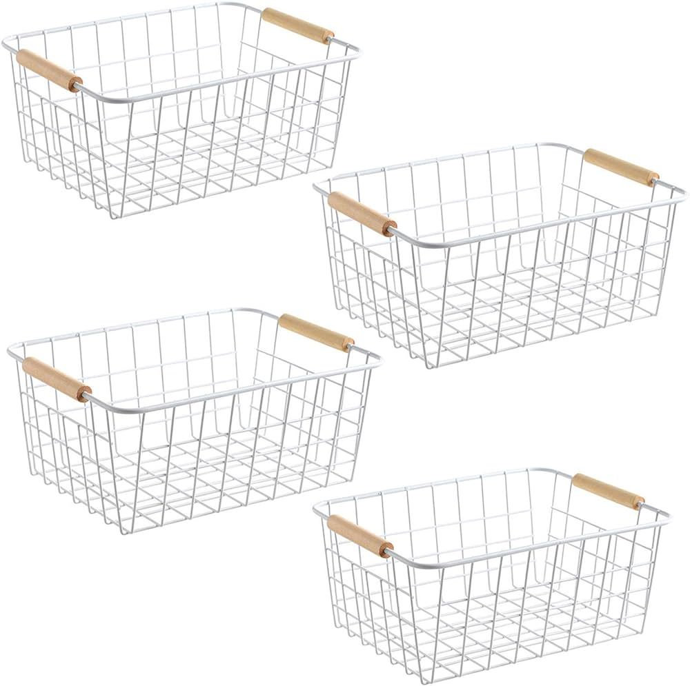 LeleCAT White Wire Baskets with Handles Wire Storage Organizer Baskets For Kitchen, Household Ref... | Amazon (US)