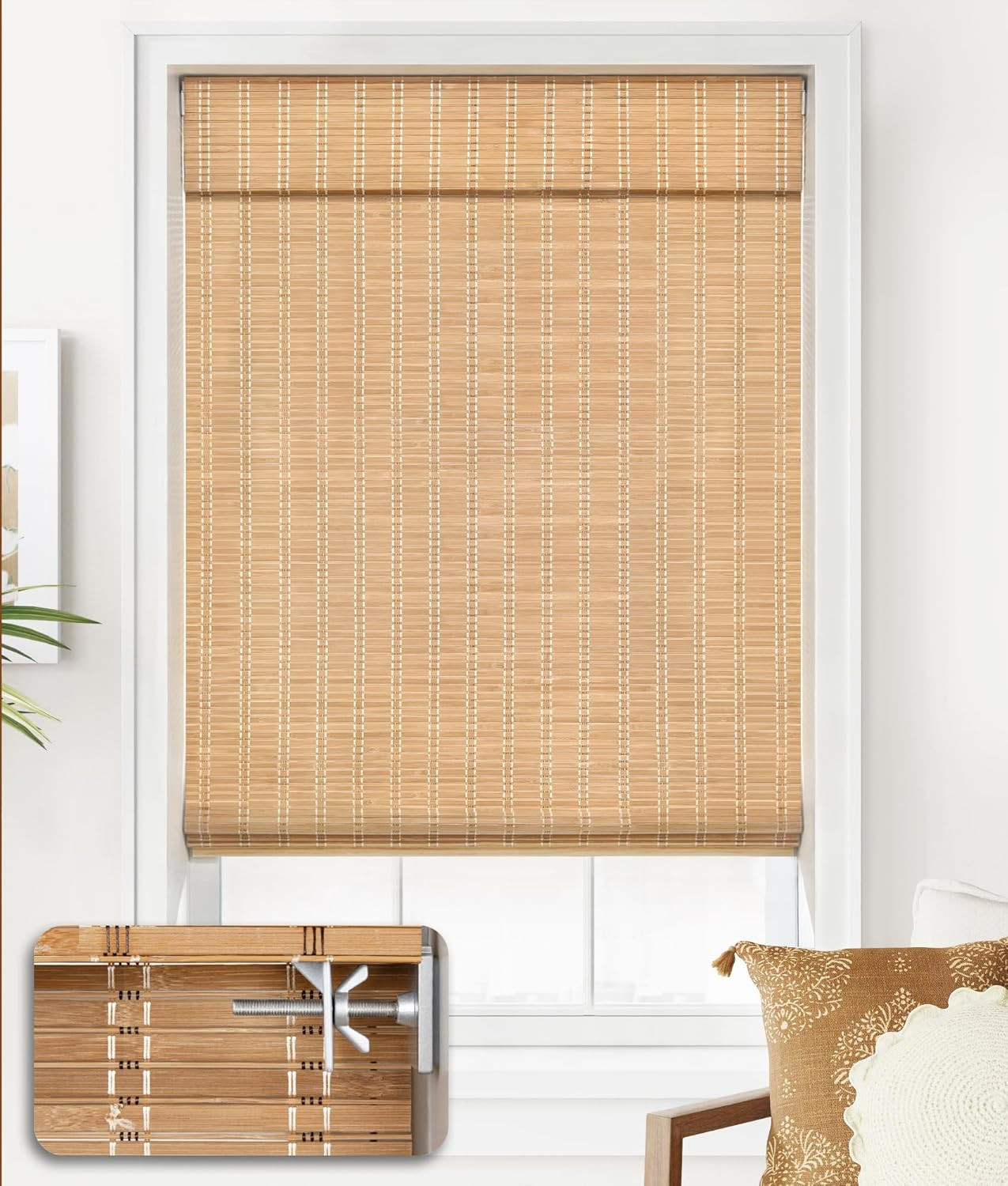 LazBlinds No Tools No Drill Cordless Bamboo Roman Shades, Light Filtering Window Treatment, Roll ... | Amazon (US)