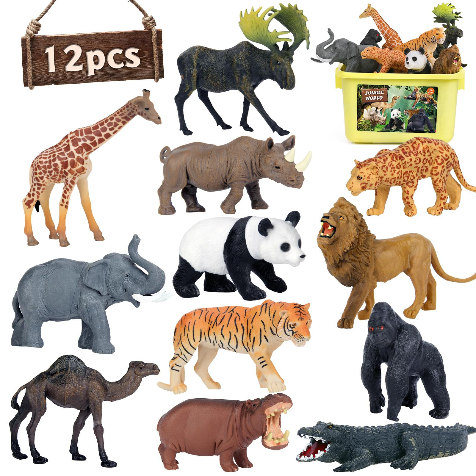 Safari Animal Toys Figures, 12 PCS Realistic Jumbo Wild Jungle Animals Figurines, Large African Z... | Amazon (US)