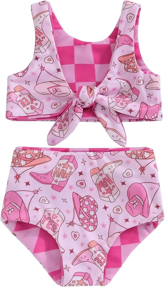 WASAIGOOD Newborn Baby Girl Two Piece Swimsuit Floral Knotted Swim Top and Bottom Tankini Bikini ... | Amazon (US)