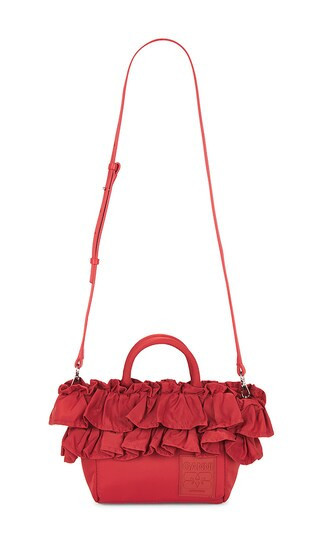 Ganni Mini Shopper Ruffle Bag in Red. | Revolve Clothing (Global)