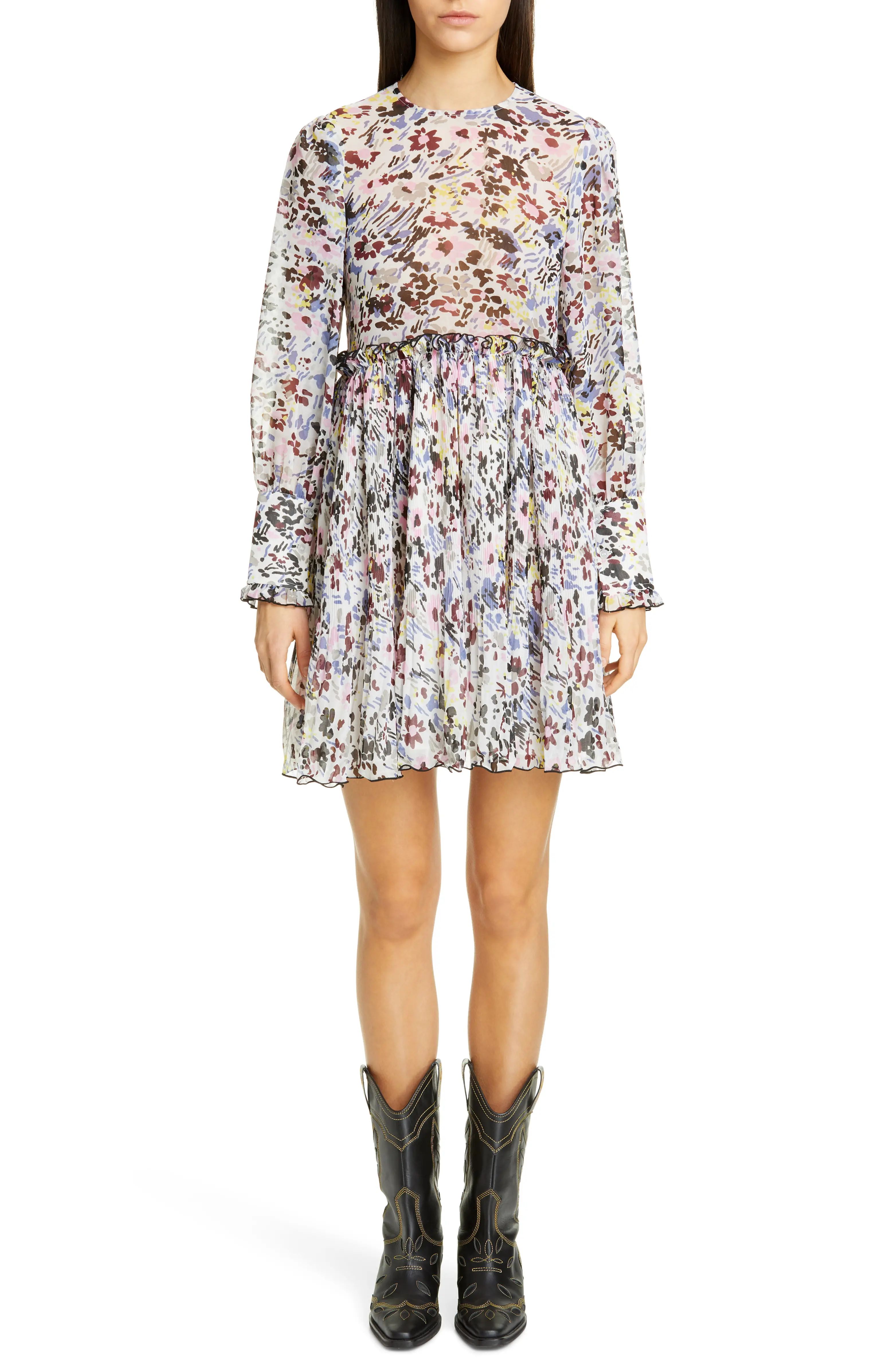 Long Sleeve Floral Print Georgette Dress | Nordstrom