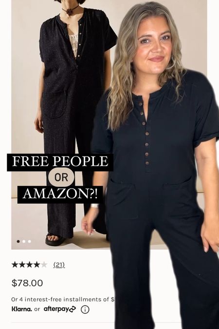 Free people Amazon find! Black jumpsuit. Relaxed jumpsuit, onesie, FP movement. In a size large in the Amazon version. I recommend sizing up. 

#LTKstyletip #LTKsalealert #LTKfindsunder50