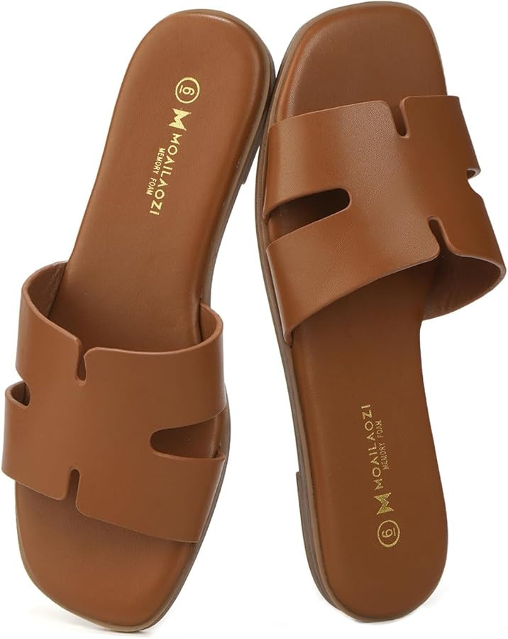 Women's Dressy Flat Sandals, Slip On Slide With Comfortable Memory Foam Support, Summer Beach Sli... | Amazon (US)