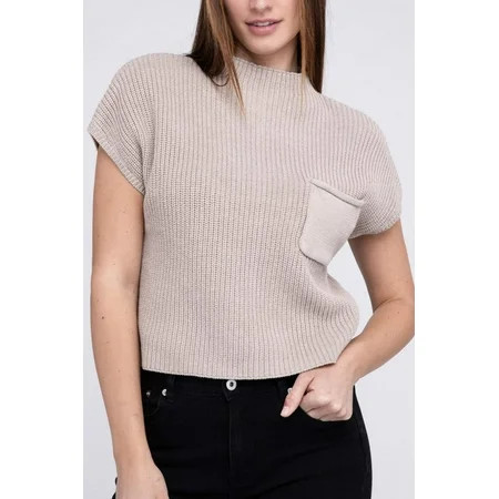 Zenana Mock Neck Short Sleeve Drop Shoulder Cropped Sweater | Walmart (US)
