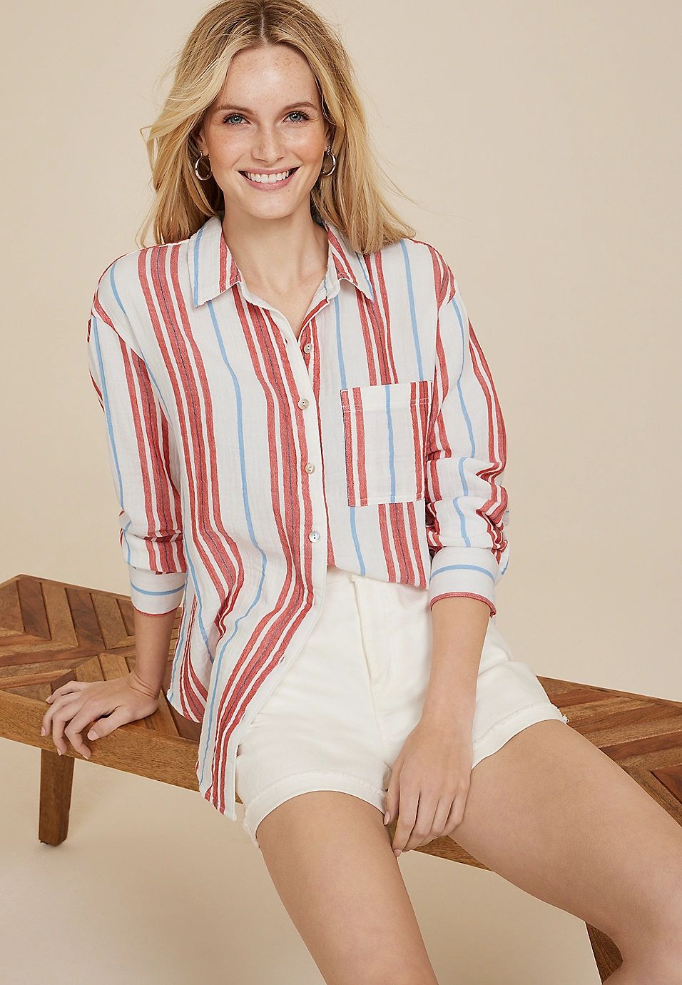 Cool Cotton Relaxed Button Up Shirt | Maurices